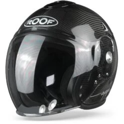 ROOF Voyager Carbon Glans Zilver Strip Jethelm -Optimaal Motoruitrusting Winkel ro38 voyager carbon glossy silver strip frontpage