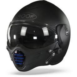 ROOF Roadster Iron Mat Zwart Blauw Jethelm -Optimaal Motoruitrusting Winkel roof roadster iron mat black blue frontpage